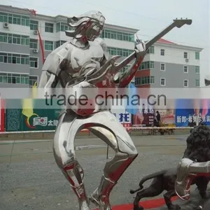 Life Size Miror Finishing Stainless Steel Music Man Guitars Sculpture for Sale thumbnail-1