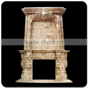High Quality Indoor Decoration Beige Fireplace Marble With Lion thumbnail-1