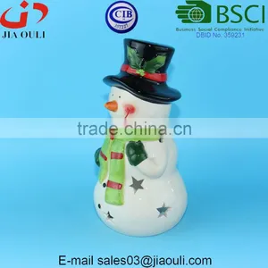 BSCI Certificate Factory X'mas Decoration Ceramic Snowman, Snowman Candle Lantern thumbnail-2