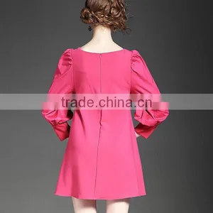 Women Elegant Bracelet Sleeve Round Neck Satin Blue Color High Waist Short Dress thumbnail-6