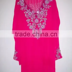 PINK GEORGETTE Kurta TUNIC BLOUSE SHIRT Embroidered BOLLYWOOD Kaftan Cover up thumbnail-1
