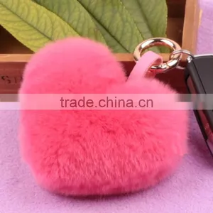 Myfur Fashion Rex Rabbit Fur Pendant Bag Charm Fur Ball Heart Shaped Fur Keychain thumbnail-6