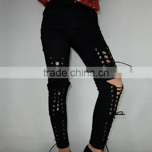M1192 Runwaylover Hollow Cross Bandage Tight Pants Autumn Demin Pants thumbnail-4