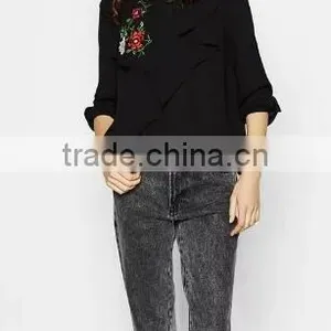 Runwaylover EY2373B Europe Style 2017 Ladies Fashion Falbala Embroidery Blouse thumbnail-3