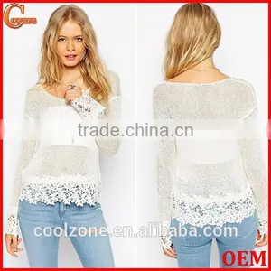 Women Dropped Shoulders Lightweight Fabric Crochet Top,crochet Top Fashion Blouses 2015 thumbnail-1