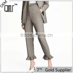 Summer Ankle-length Frill Trousers Woven Women Slacks thumbnail-1