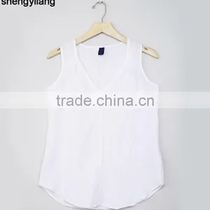 2016 Newest Product Pure Color Leisure 100% Linen Vest Custom High Quality Comfortable Ladies Tops thumbnail-5