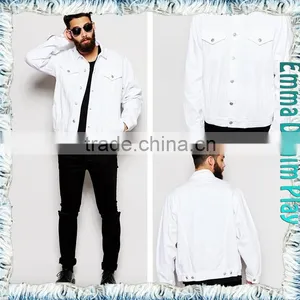New Korea Mens Soild White Denim Long Sleeves Jackets With Silver Button thumbnail-1