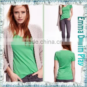 Hot Style Green Colorfast Simple Design Tight Wear Ladies Heart Neck T-Shirts for Summer Clothes thumbnail-4