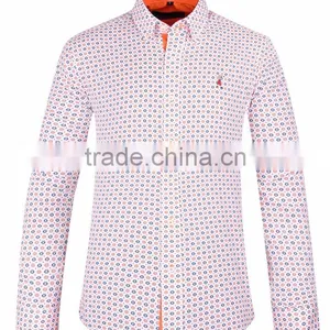 2017 Floral Printed Men's Long Sleeve Button Down Collar Slim Fit Shirt With Contrast Collar and Cuff thumbnail-2