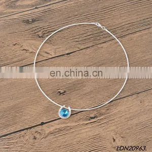 Gemstone Aquamarine Pendant Silver Necklace Fashion Minimalist Necklace thumbnail-2