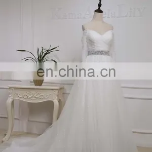 EB2831 Elegant off Shoulder With Purple Belt Wedding Dress thumbnail-1