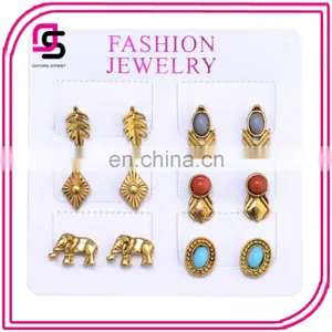 6pcs/set 2017 Europe and the United States Bohemian Elephant Leaves Stack Earrings for Ladies thumbnail-2