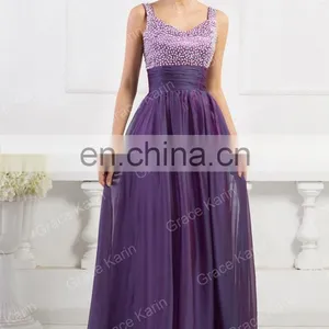 Newest Grace Karin Long Chiffon Beaded Elegant Purple Evening Dresses 2015 CL4104-4 thumbnail-2