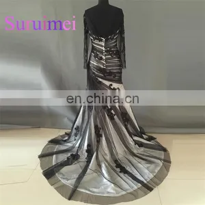 Free Shipping 2017 Black Prom Dresses Sweetheart With Long Sleeves Evening Gowns thumbnail-2