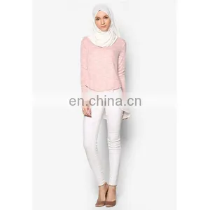 Muslim Layered Dip Hem Long Sleeve Sweater Blouse for Women Islamic Clothing thumbnail-5