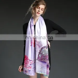 Digital Printing Pure Silk Satin Scarf Chinese Style thumbnail-3