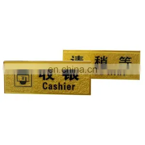 Top Quality Public Use Hard Plastic Type Custom Logo Square Shape Gold Acrylic Sign thumbnail-1