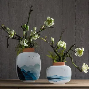 New Chinese Buddhist Mood Zen Landscape White Ceramic Vase For Home Decor thumbnail-3