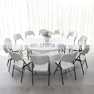 Portable White Round Dining Room Table Outdoor Camping Wedding Party Hire Plastic Folding Portable Picnic Table thumbnail-3