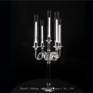 Long Stemmed 9 Arms Crystal Candelabra Centerpieces Crystal Candle Holder For Wedding Decoration thumbnail-2