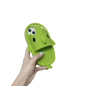 Cartoon 3D Green Shark Shock-proof Silicone Phone Case Back Cover Protective Case for Mobile Phone 13 14 15pro Max thumbnail-2