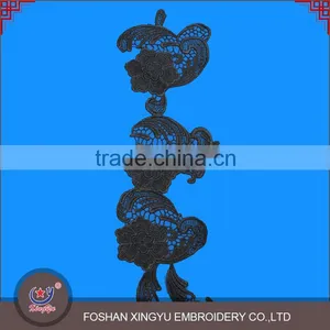 Hot Selling Personalize Stylish Fashion Black Embroidery Polyester Applique Crochet Neck Trim Patch for Decoration thumbnail-1