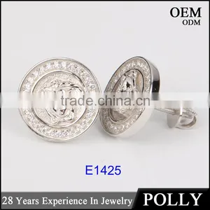 Factory Direct Sale Round Shape Zicon 925 Silver Stud Hip Hop Medusa Earring Jewelry thumbnail-1