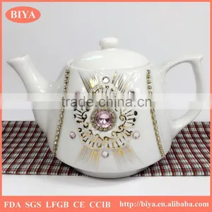 Tea Pot Antique Porcelain and Coffee Kettle With Hand Make With Diamond Jewelry and Draw Golden Line Print Decal With Filter thumbnail-1