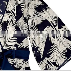 Cheap Custom Sexy Woman Short 100% Pure Printed Silk Charmeuse Night Sleeping Kimono Robe With Side Pockets thumbnail-3