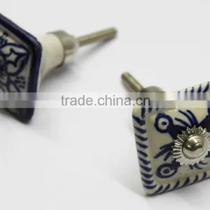 Blue Pottery Painted Natural Ceramic New Design Knobs With Metal Fittings thumbnail-1