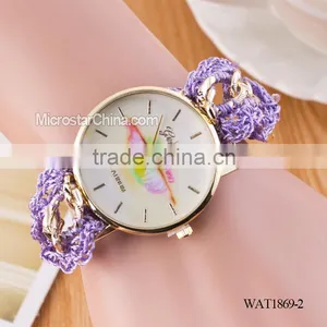 Women New Classic Geneva Ethnic Braided Analog Quartz Chain Lips Watch Strap thumbnail-2