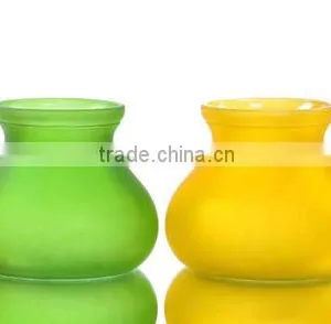 Dumpy Shape Frosted Colored Glass Vase For Home Decor thumbnail-2