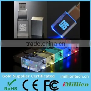 LED Light Transparent Crystal 3D Mini USB Flash Drive, Fashion LED Color Style Crystal Pendrive With Logo thumbnail-5