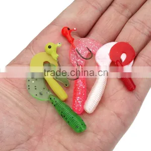 19 Soft Fishing Lures Worm Baits 5 Lead Jig Head Hooks Combination Set Tackle thumbnail-1