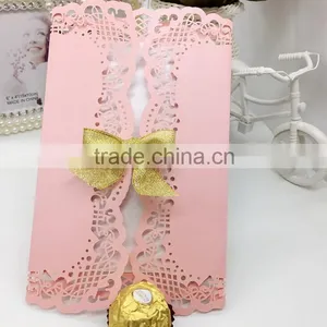 High Quality Decorating Laser Cut Gold Marriage Invitation Card thumbnail-2