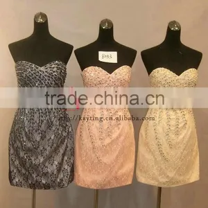 Sexy off Shoulder Beaded Lace Knee-length Pink Girls Pictures Sexy thumbnail-4
