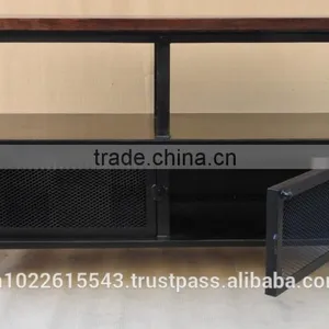 Industrial Side Table With Wheels, Metal Side Table, Metal Vintage tv Unit thumbnail-3