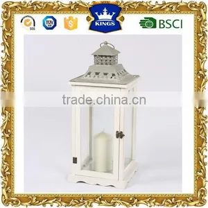Cheap Wooden Lantern With Metal Top White Color thumbnail-1