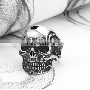 2016 Engrave Vintage Punk Skull Head Antique Silver 316L Stainless Steel Ring Band for Men thumbnail-2