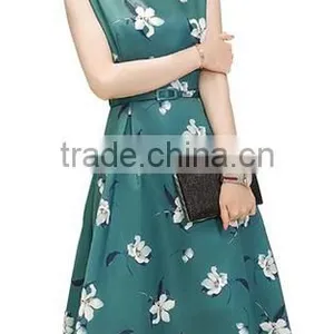 Womens Vintage Floral Printed Cap Sleeve Tea Dress With Belt thumbnail-1