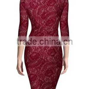 Women's Elegant Floral Lace 2/3 Sleeve Slim Evening Dress thumbnail-2