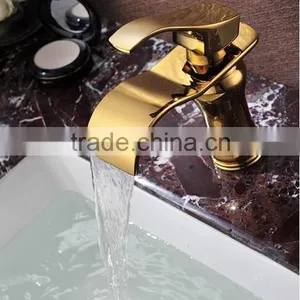 Luxury Waterfall Gold Color Faucet, Brass Basin Mixer Match Marble Basin thumbnail-2