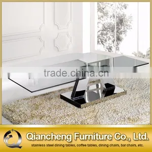 Glass Adjustable Coffee Table With Rose Golden Stainless Steel thumbnail-5
