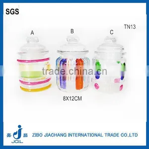Hand Painted Design Bell Shape Mini Glass Candy Jar With Glass Lid thumbnail-1