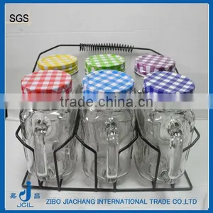 6 Pcs Wholesale Glass Mason Jar Rack Set With Handle and Straw thumbnail-1