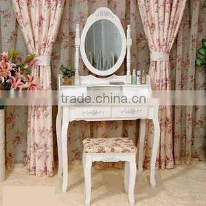 Wooden 4-Drawer Vanity Table in White W/ Stool and Cheval Mirror thumbnail-4