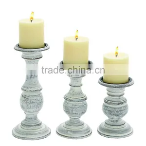 Vintage Wooden Candle Holder, White Paint Finish, Set of 3 thumbnail-1