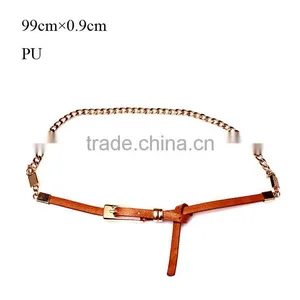 New Designed Fashion Chain Decorated Lady Thin PU Waist Chain Belt thumbnail-2