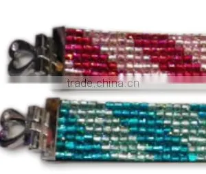 Colorful Bracelet With Zinc Alloy Locking Part, Hot Sale Gift Leather With Crystal Gem Decoration thumbnail-2